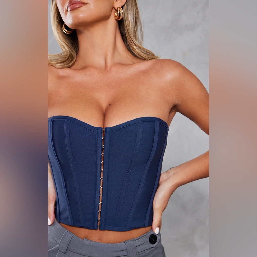 PRETTY LITTLE THING || Navy Bandage Hook and Eye Structured Corset Size 2